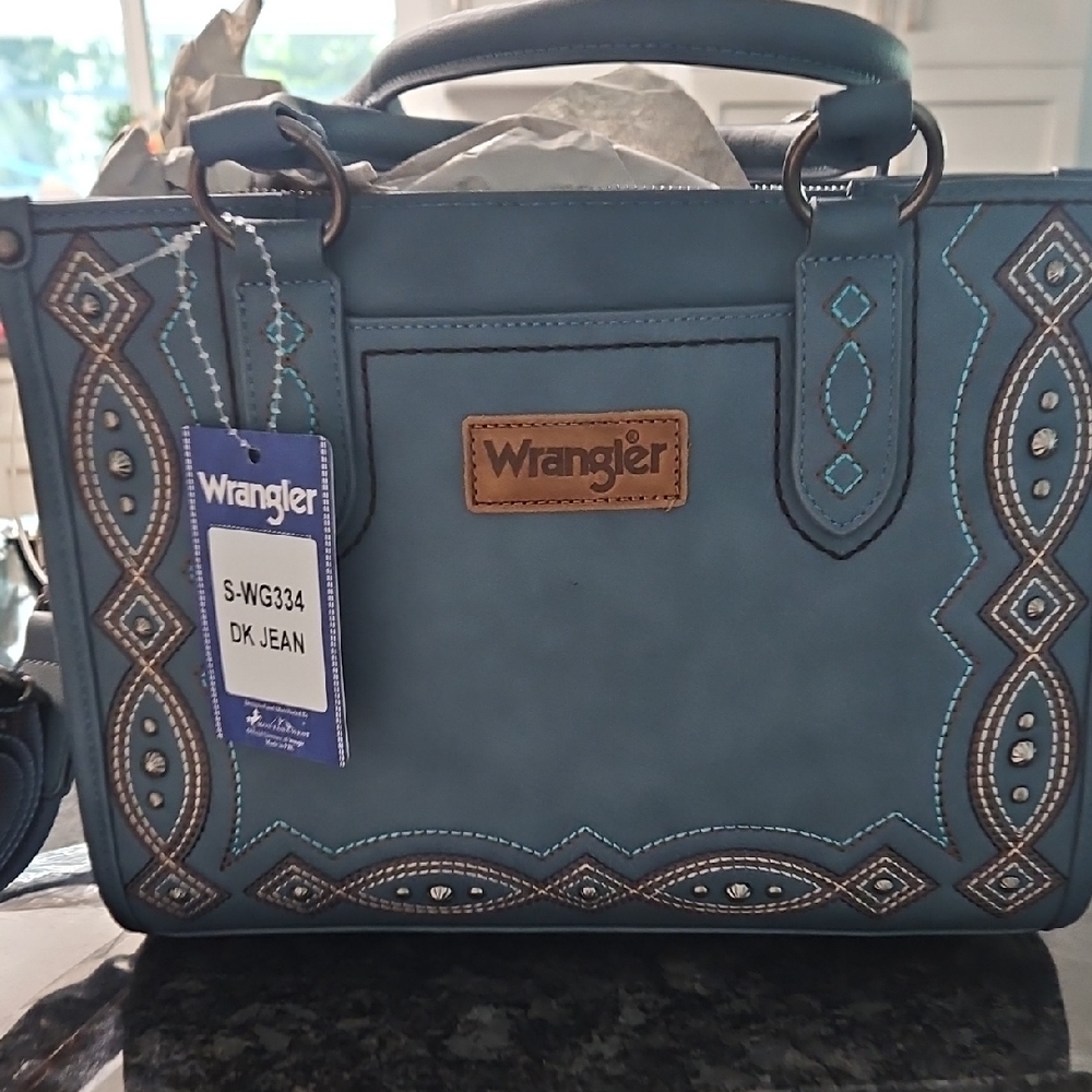 Wrangler Dark Jean Blue Embroidered Top-Handle Satchel